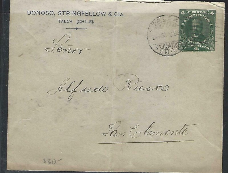 CHILE  (P3108B) 1918  PSE 4C ADVERTISING COVER TALCA TO SAN CLEMENTE