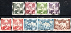 Greenland 1-7 Mint hinged, 8 Used, 9 Mint Hinged. Set