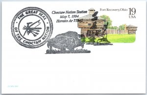 US POSTAL CARD PICTORIAL CANCELLATION GREAT SEAL OF THE CHOCTAW NATION HORATIO