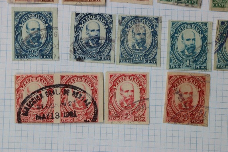 Mexico Revenue Timbre 1900-1901 set up to 5p peso color shade variety pair used