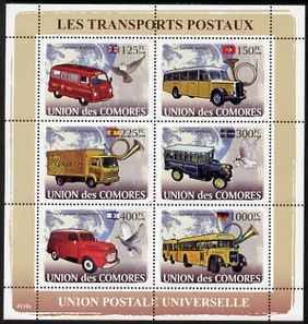 COMORO IS - 2008 - Postal Vehicles - Perf 6v Sheet - MNH