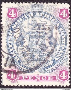 RHODESIA - BRITISH SOUTH AFRICA CO 1897 QV 4d Ultramarine & Claret SG70 Used