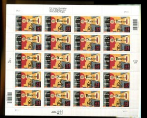 US #3503 34¢ Diabetes Awareness Sheet of 20 VF NH MNH