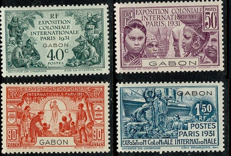 Gabon #120-3 MH complete 1931 Paris expo