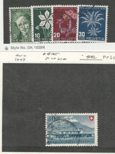 Switzerland, Postage Stamp, #B158-B161, B165 Used, 1946-47 Flower