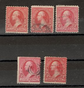 USA - 5 USED STAMPS, 2 C - WASINGTON - VARIETY