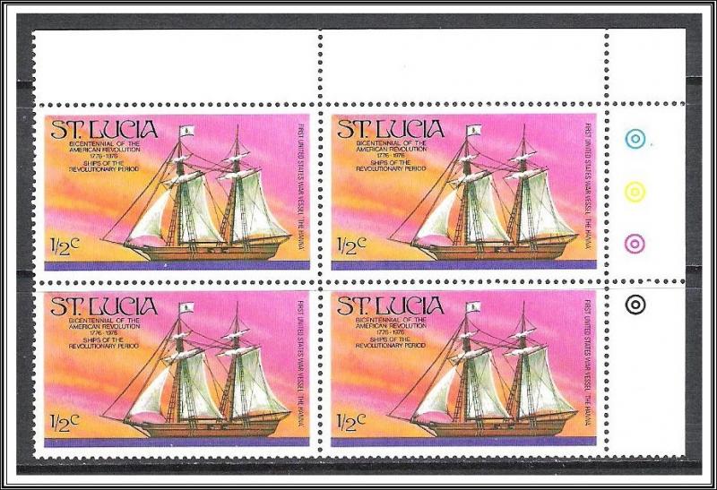 St Lucia #379 Ships Corner Block MNH