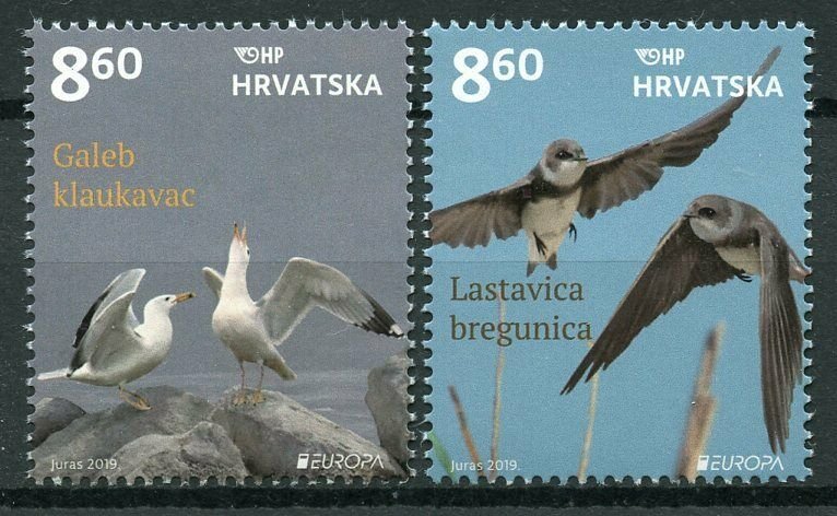 Croatia 2019 MNH Birds Europa Gulls Sand Martin 2v Set Stamps