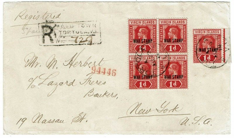 British Virgin Islands 1918 Road Town cancel on registered cover to the U.S.