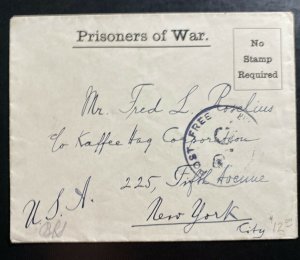 1916 Cover POW Prisoner Of War Camp In Wakefield England to New York Usa