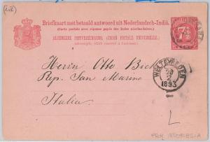 NETHERLANDS Dutch Indies -  POSTAL HISTORY: STATIONERY CARD to SAN MARINO 1893 !