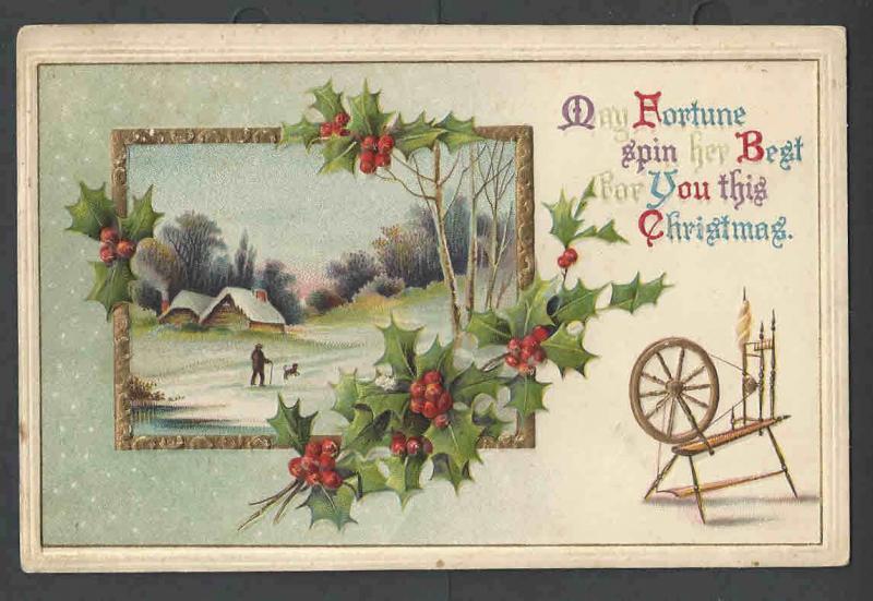 1912 PPC*  Xmas Seal #WX12 Type Untied On Emb Xmas Card Tiny Corner Gone