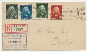 Registered cover / Postmark Norway 1943 Edvard Grieg - Composer