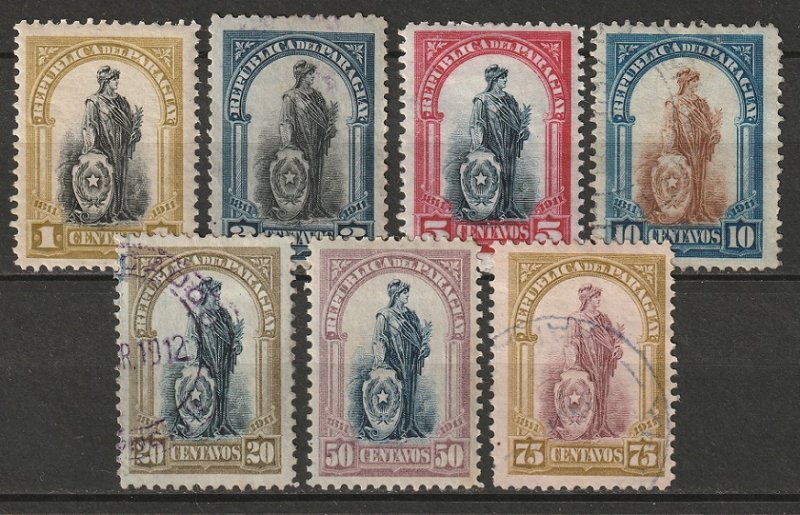 Paraguay 1911 Sc 201-7 set used/MH* some toned gum