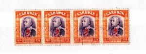 Sarawak 1934 25c Violet and Orange Strip of 4 VFU X5093