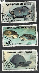 Congo People's Republic; Scott 655-657;  1982;  Used; Complete Set; Turtles