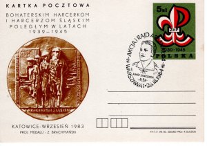 Poland 1983 Scout postcard with various 1984 Scout cancels