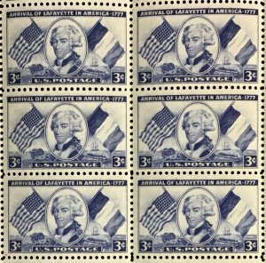 1010 Marquis de Lafayette MNH 3 c stamp Sheet of 50  FV $1.50  1952