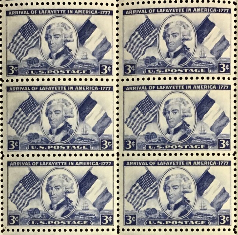 1010 Marquis de Lafayette MNH 3 c stamp Sheet of 50  FV $1.50  1952