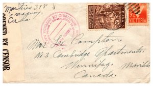 1940's CUBA MULTI STAMP TO CANADA + CENSORED TAPE ( Postal History )