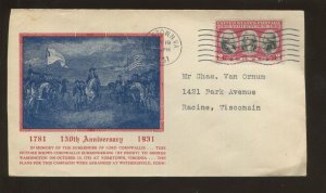 1931 Yorktown VA, US Stamp #703 FDC Planty #6A Denys J Truby Cachet