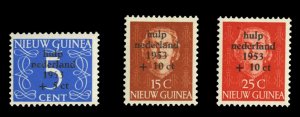 Netherlands Colonies, Netherlands New Guinea #B1-3 Cat$36, 1953 Flood Relief,...