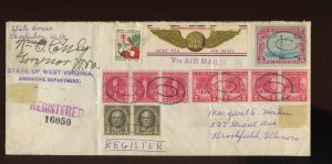 WEST VIRGINIA GOVERNOR William G. Conley SIGNED REGISTERED AIRMAIL COVER (972J)