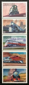 1999 Famous Railroad Trains - Strip of 5 33c Stamps - MNH, OG - Sc# 3333-3337