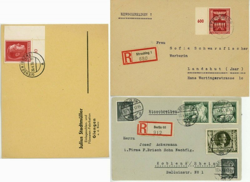 Germany Registered Cover Semi Postal Stamp Collection Deutsches Reich WWII