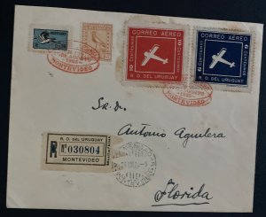 1925 Montevideo Uruguay First Flight Airmail Cover To Florida 14c Heron Label