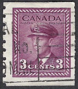 Canada #266 3¢ King George VI (1943). Coil. Perf. 8 vert. Rose violet. Used.
