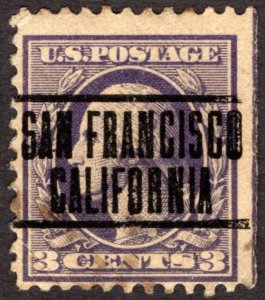 1918, US 3c, Washington, Used, San Francisco precancel, Sc 529