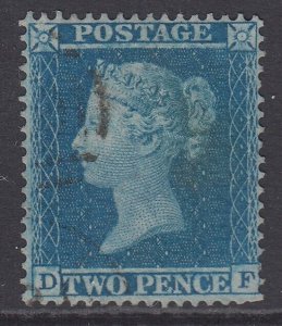 SG 27 2d blue plate 5, watermark large crown, perf 16 lettered DF. Very fine... 