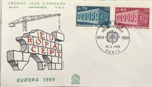 C) 1969. FRANCE. LOGO OF THE. CEPT. FDC. CONSTRUCTION OF EUROPE CEPT. XF