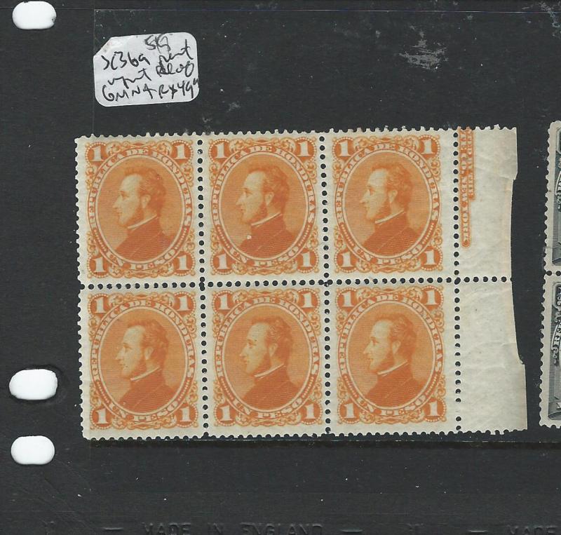 HONDURAS (P0806B) 1P SC36A PART IMPRINT     BL OF 6    MNH