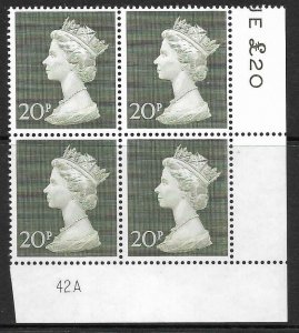 1970 20p Decimal Machin Cylinder 42A UNMOUNTED MINT