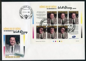 NIGER 2023 ICONS OF THE 20th CENTURY WALT DISNEY CO. SHEET FIRST DAY COVER