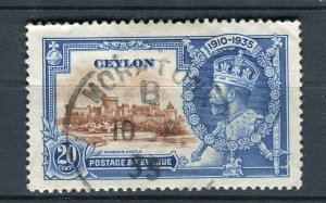 CEYLON; 1935 early GV Jubilee issue fine used 20c. value, fair Postmark