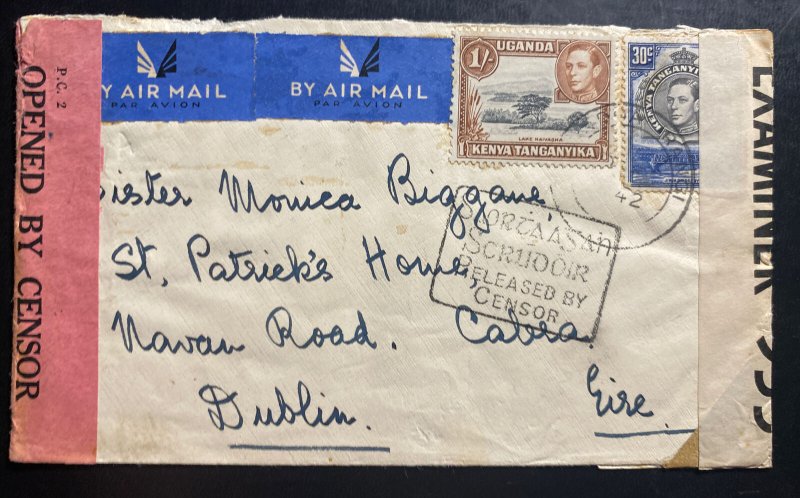 1942 Rangi Uganda British KUT Dual Censored Airmail Cover to Dublin Ireland 