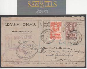 MS775 1943 BECHUANALAND WW2 OFFICIAL *H.O.Mafeking* CDS Registered Cover Durban