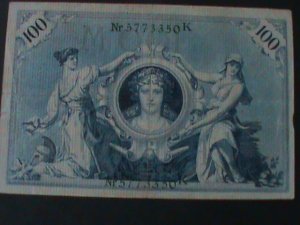 GERMANY-1908-IMPERIAL BANK NOTE-100 MARK-CIRCULATED-VF116 YEARS OLD-LAST ONE