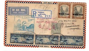 BAHAMAS MIXED US FLIGHT 1930 APRIL 30 REGISTERED COVER B/S WITH 3rd COUNTRY