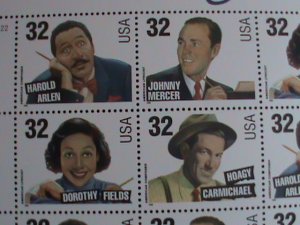 ​UNITED STATES-1996 SC # 3100-3 THE SONG WRITERS STAMPS-MNH SHEET VERY FINE