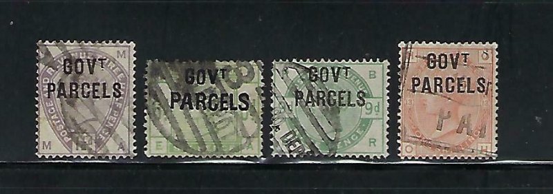 GREAT BRITAIN SCOTT #O27-O30 1883-86 GOVERNMENT PARCELS OVERPRINT- USED
