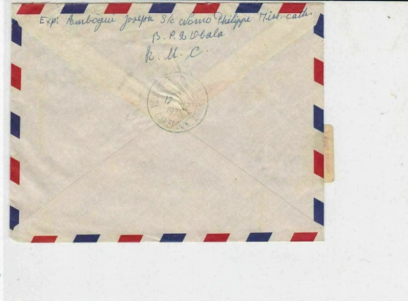 cameroun 1975 boat  + stained window airmail stamps cover ref 20448 