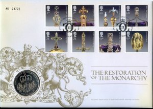 2011 Restoration of The Monarchy £5 Coin Cover