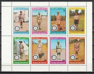 Oman State, 1980 Local issue. Scout of the World sheet of 8.  Rotary Logo. ^