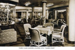 POSTCARD RMS QUEEN MARY 3rd Class Garden Lounge  Unused