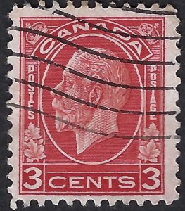 Canada #197 3¢ King George V (1932), Deep red. Die I. Used.