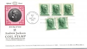 US FIRST DAY COVER 1c ANDREW JACKSON COIL STAMP SCOTT 1225 ON OFFICIAL M 1963
